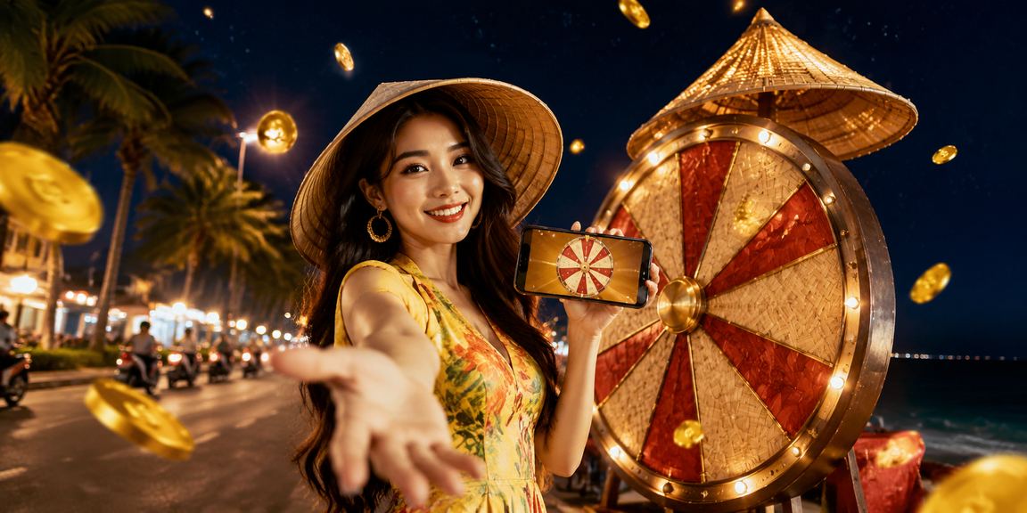 Một người chơi tại Mũi Né dùng điện thoại di động cá cược bóng đá trong khung cảnh lễ hội